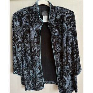 GORGEOUS Women's SZ 3X ALEX EVENINGS Black Silver Floral Glitter Jacket